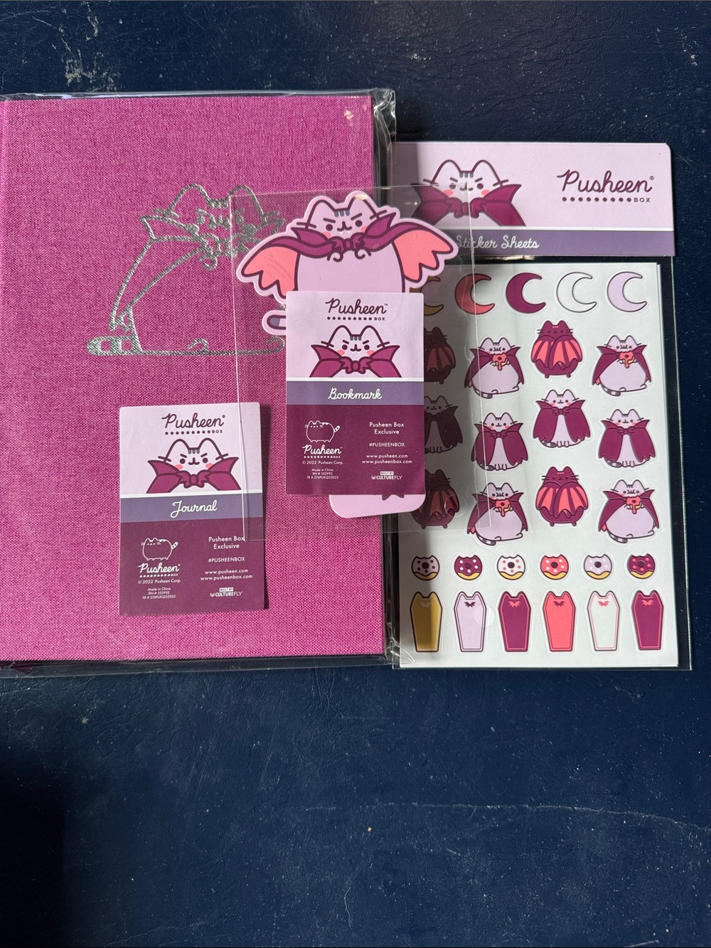 Pusheen Vampurr Journal hardcover, Bookmark and stickers. NWT